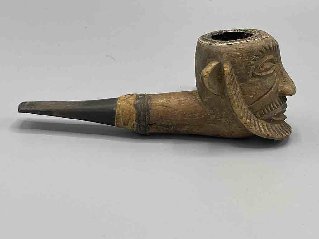 Vintage African Carved Male Head Wood-Bowl Pipe