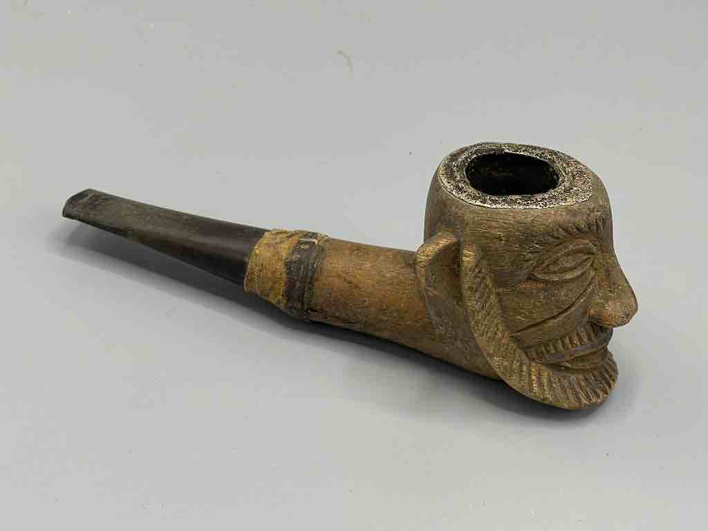 Vintage African Carved Male Head Wood-Bowl Pipe