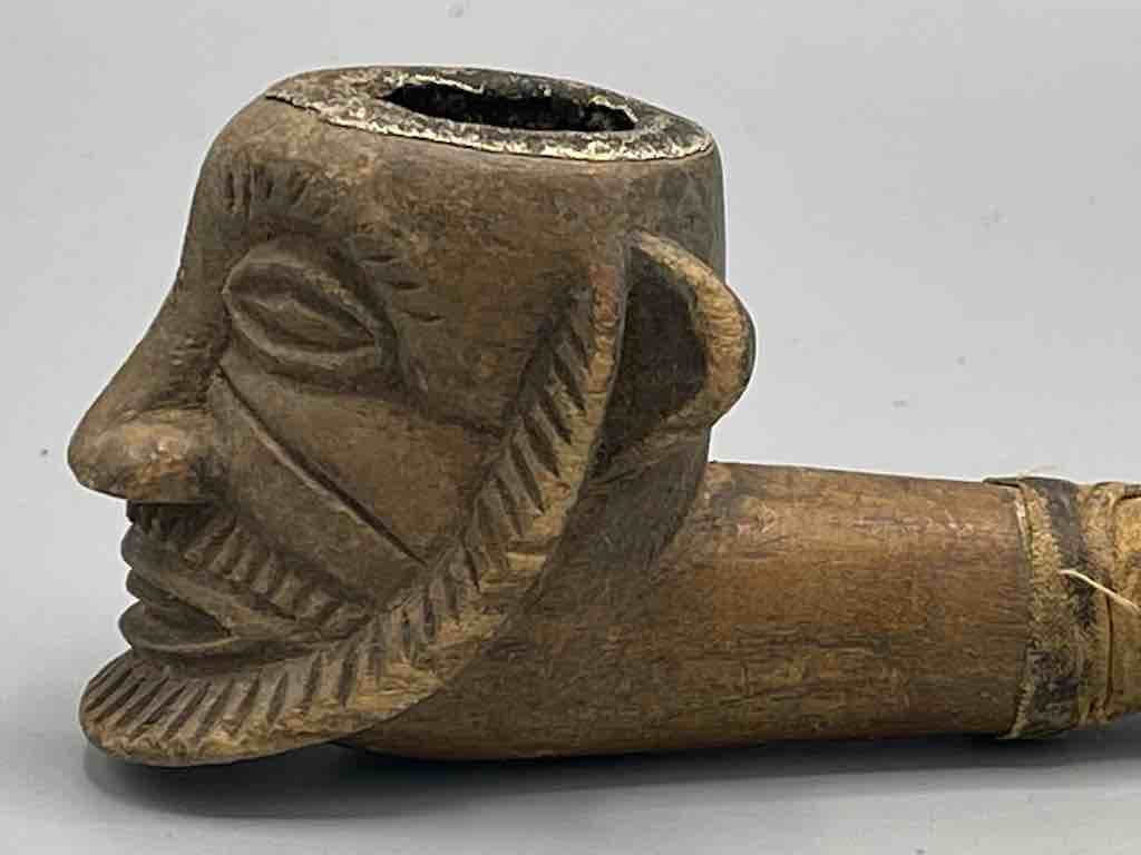 Vintage African Carved Male Head Wood-Bowl Pipe