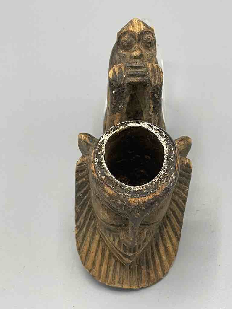 Vintage African Carved Male Head & Monkey Wood Pipe Bowl