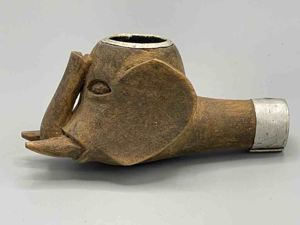 Vintage African Carved Elephant Head Wood Pipe Bowl