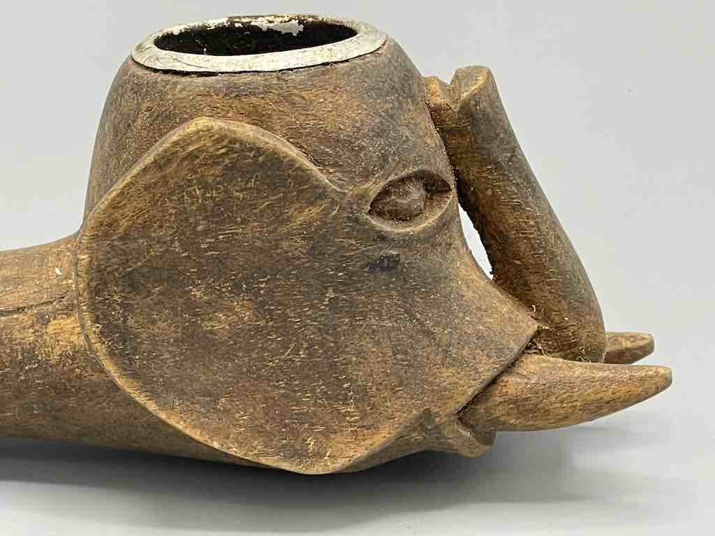 Vintage African Carved Elephant Head Wood Pipe Bowl