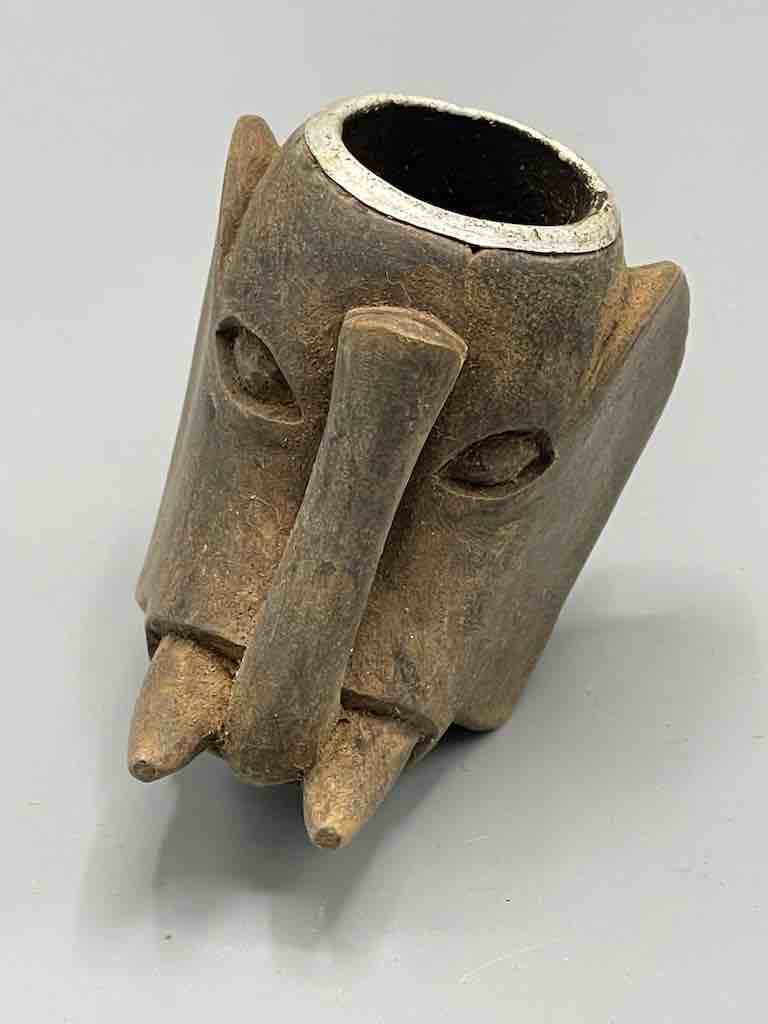 Vintage African Carved Elephant Head Wood Pipe Bowl