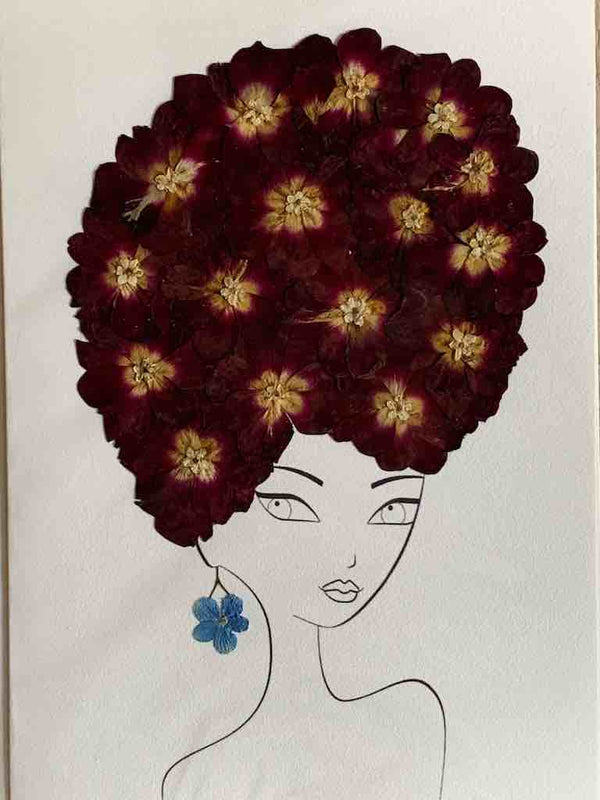 Handmade Pressed Dried Real Flower Greeting Card - Woman Hairdo