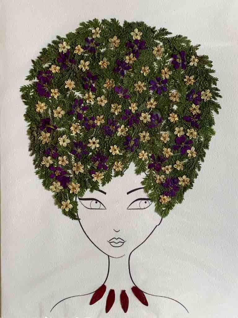 Handmade Pressed Dried Real Flower Greeting Card - Woman Hairdo