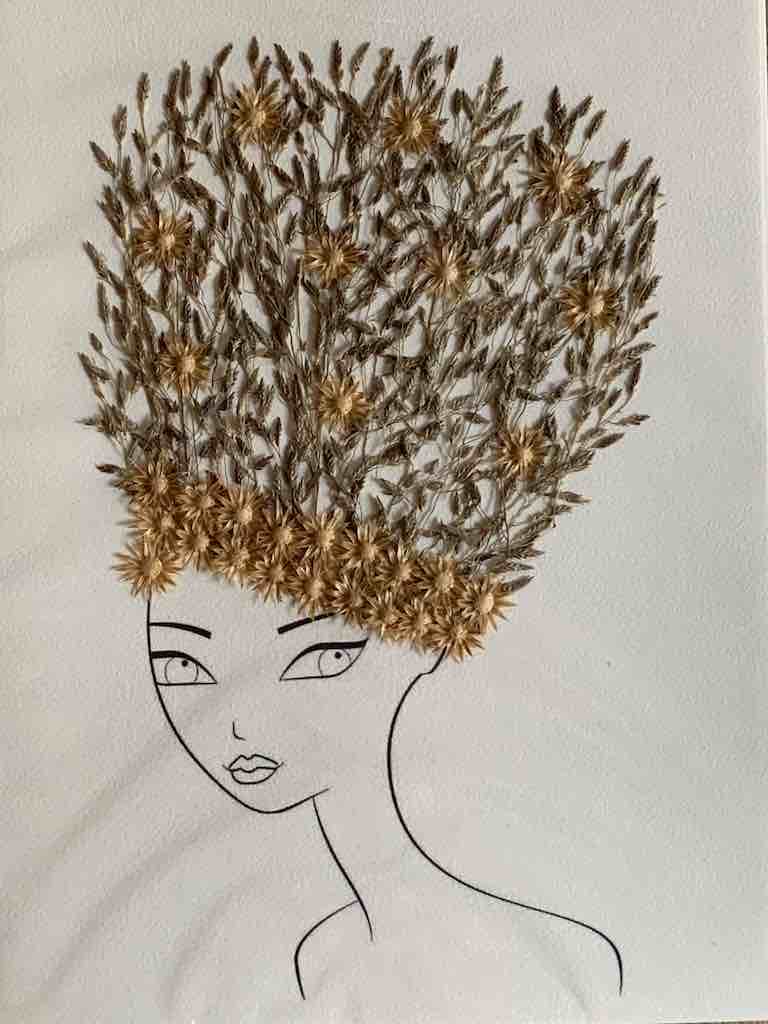 Handmade Pressed Dried Real Flower Greeting Card - Woman Hairdo