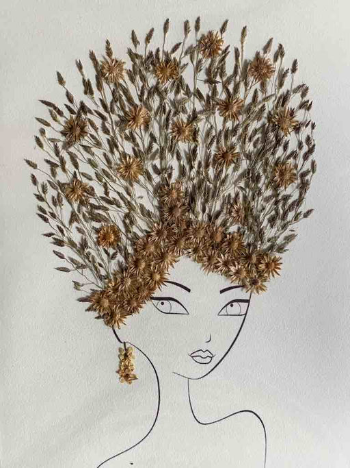 Handmade Pressed Dried Real Flower Greeting Card - Woman Hairdo