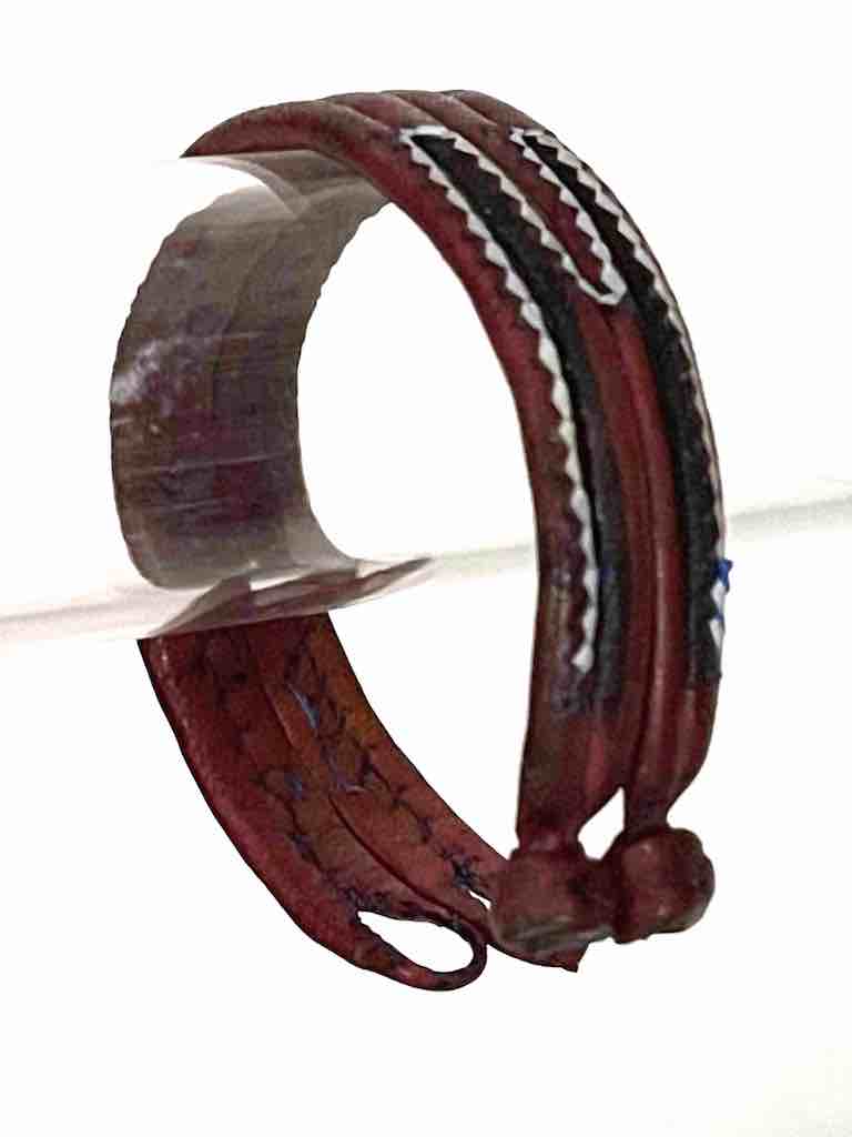 Wide Red Leather Bracelet with Black & White Designs - 2 Versions