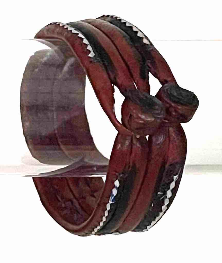 Wide Red Leather Bracelet with white trim - 2 Versions