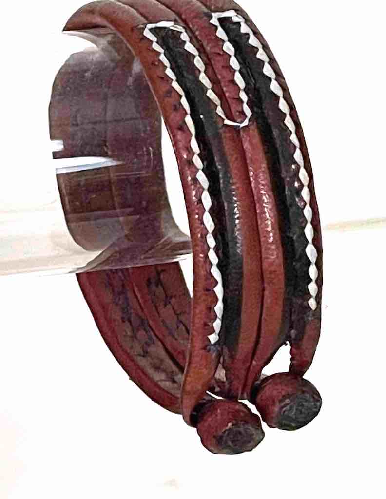 Wide Red Leather Bracelet with Black & White Designs - 2 Versions