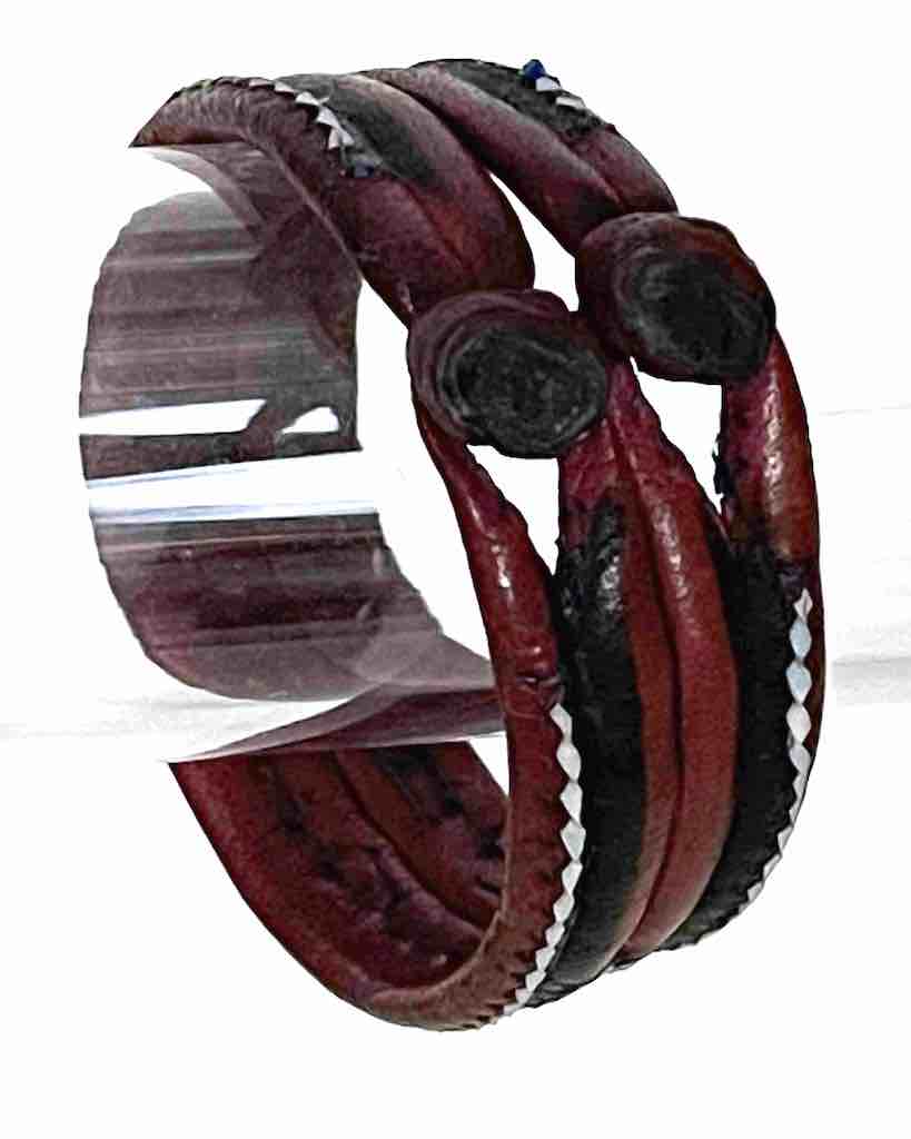 Wide Red Leather Bracelet with Black & White Designs - 2 Versions