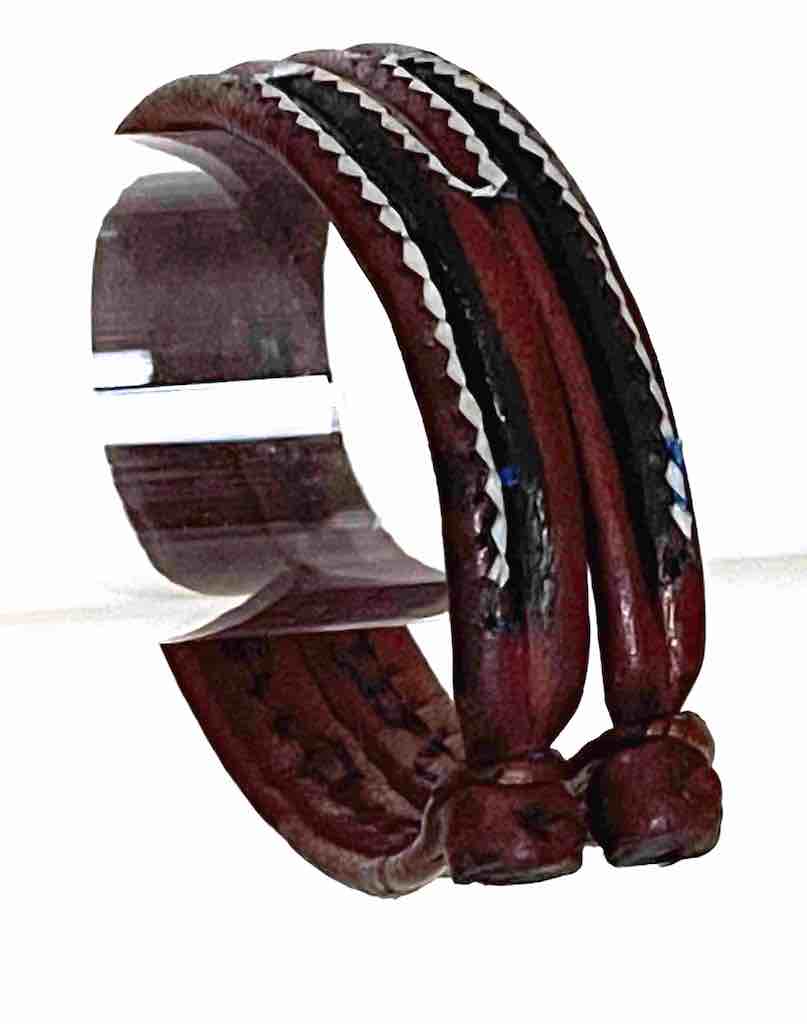 Wide Red Leather Bracelet with Black & White Designs - 2 Versions