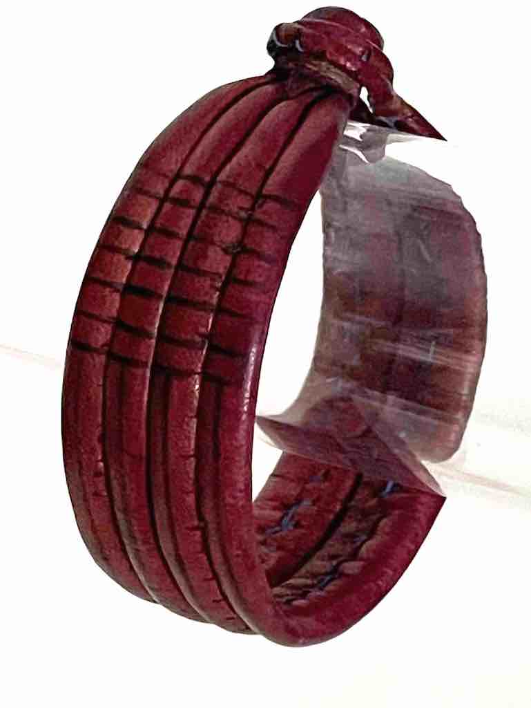 Wide Red Leather Bracelet with Designs - 2 Versions