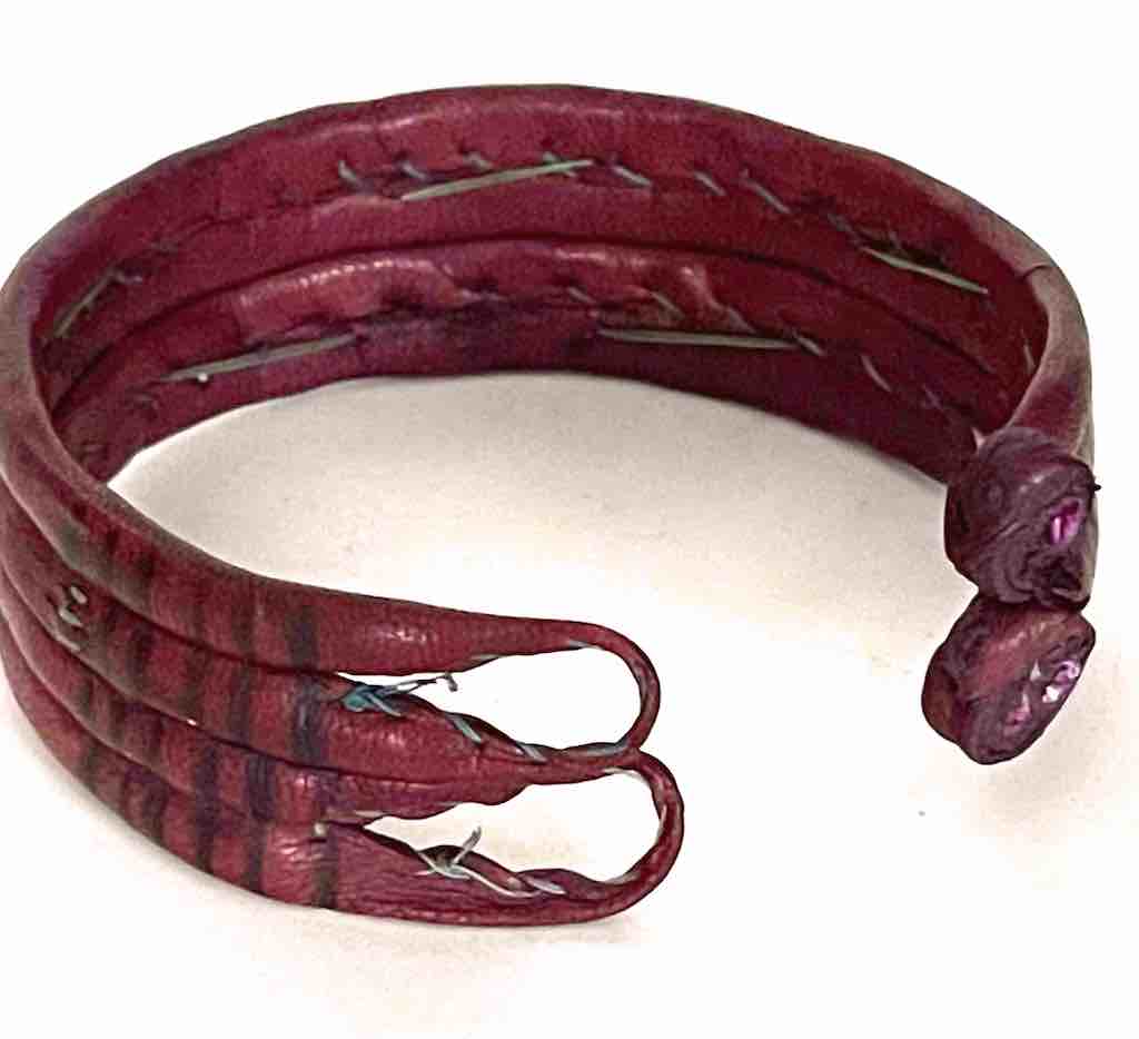 Wide Red Leather Bracelet with Designs - 2 Versions