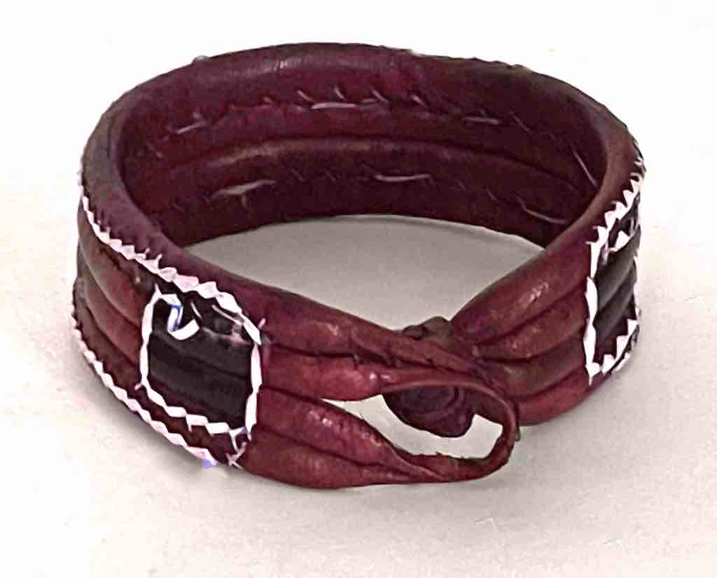 Wide Red Leather Bracelet with white trim - 2 Versions