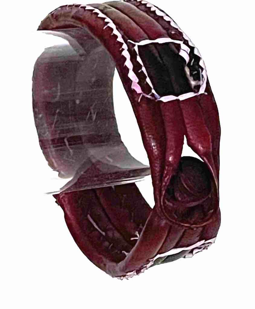 Wide Red Leather Bracelet with Black & White Designs - 2 Versions