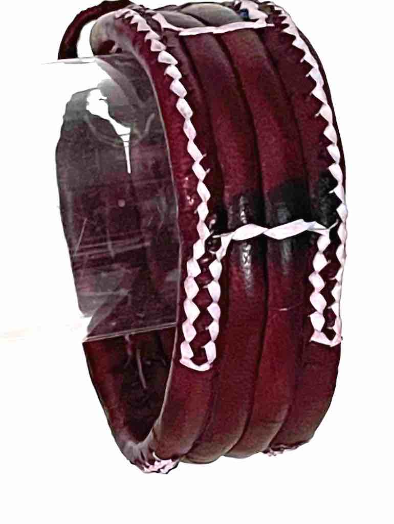 Wide Red Leather Bracelet with white trim - 2 Versions