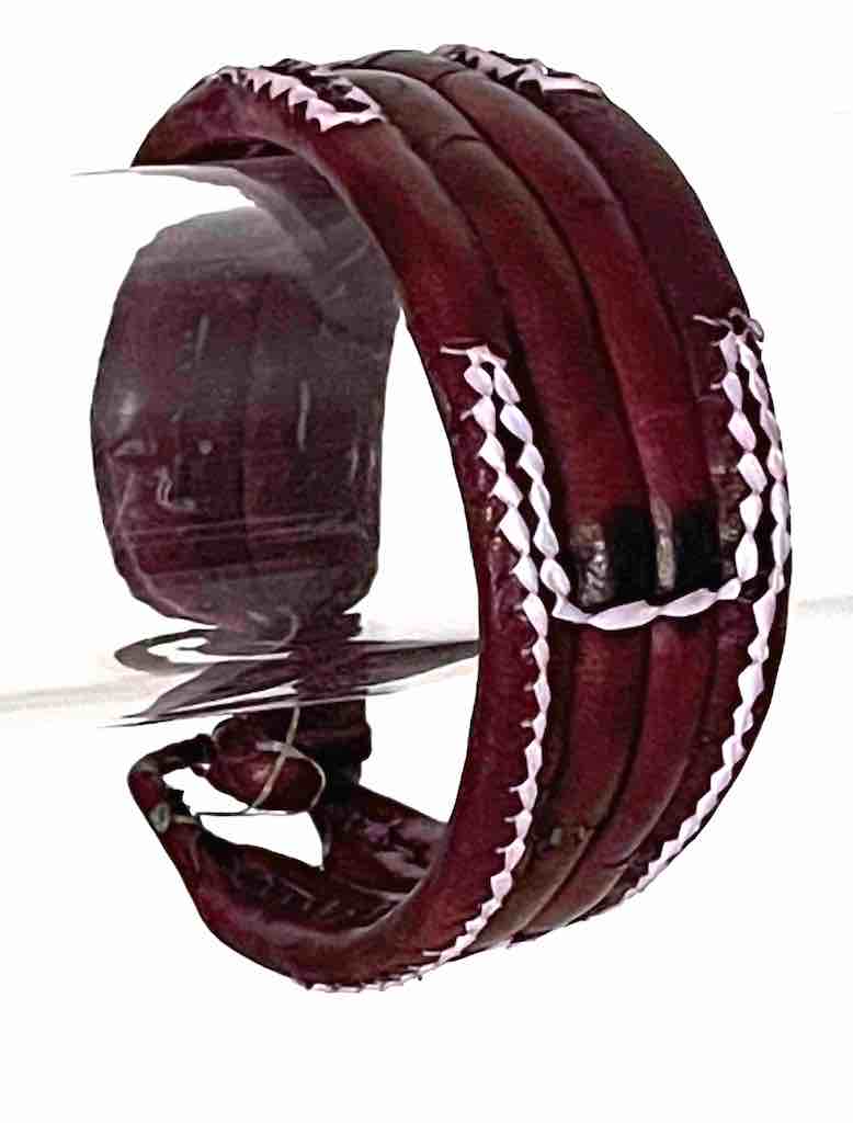 Wide Red Leather Bracelet with white trim - 2 Versions