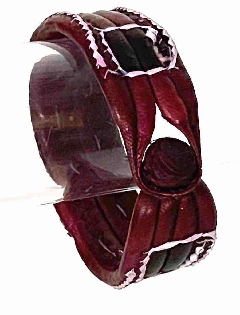 Wide Red Leather Bracelet with white trim - 2 Versions