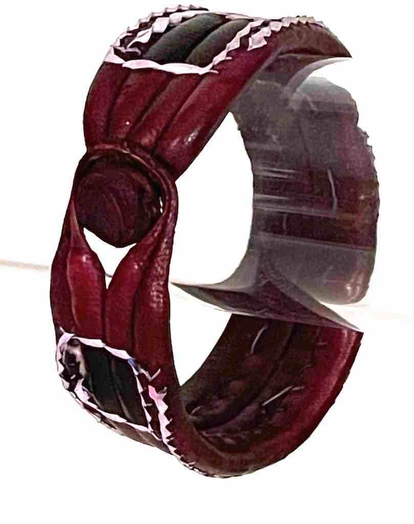 Wide Red Leather Bracelet with white trim - 2 Versions