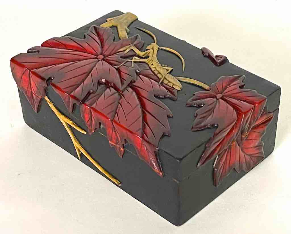 Praying Mantis Design - Rectangular Black Soapstone Trinket Decor Box