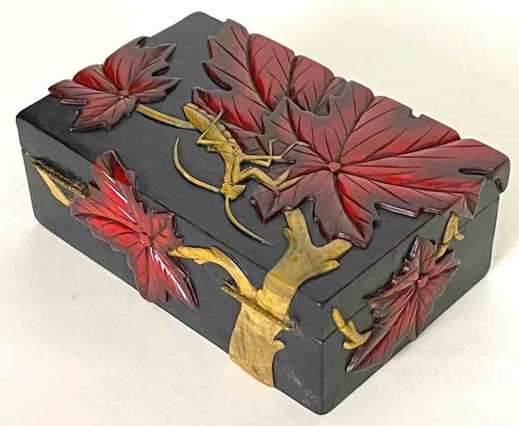 Praying Mantis Design - Rectangular Black Soapstone Trinket Decor Box