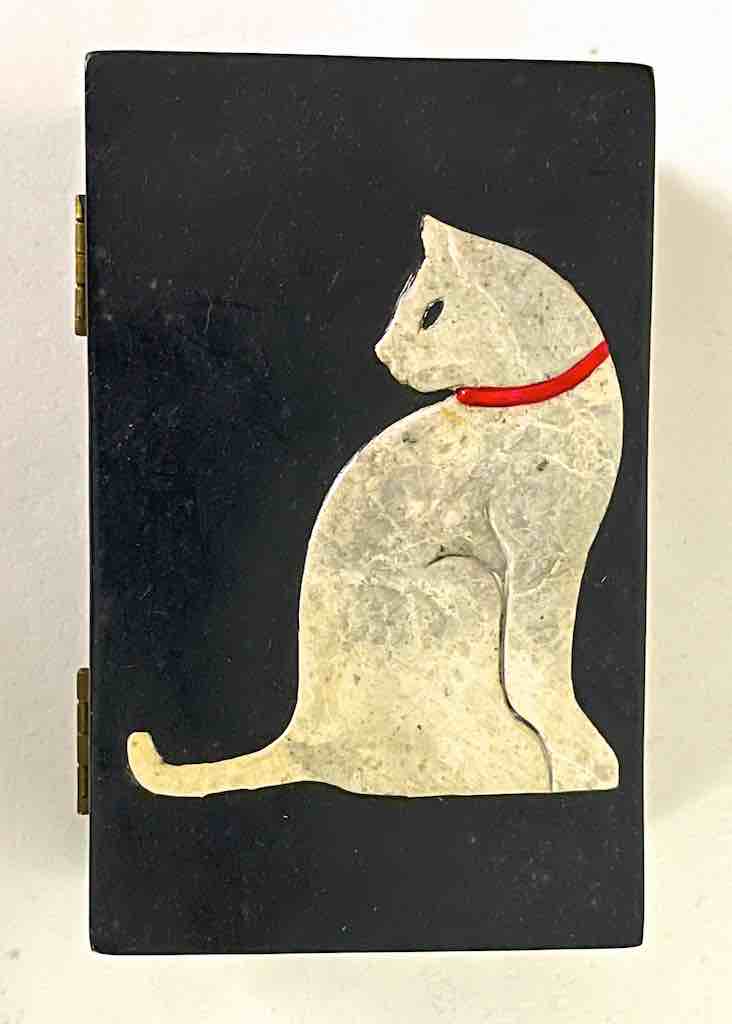 Cat Silhouette Design - Small Rectangle Soapstone Trinket Decor Box