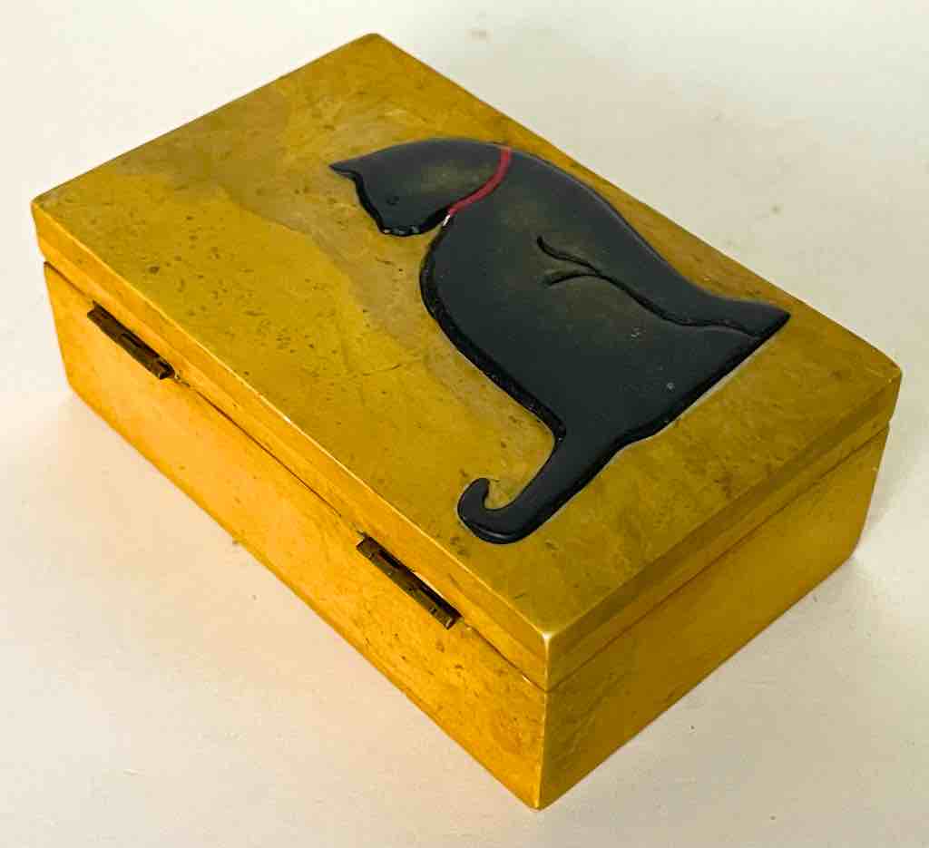 Cat Silhouette Design - Small Rectangle Soapstone Trinket Decor Box