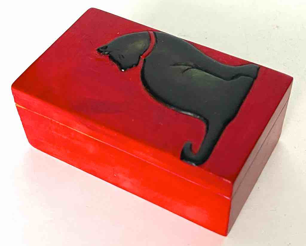 Cat Silhouette Design - Small Rectangle Soapstone Trinket Decor Box