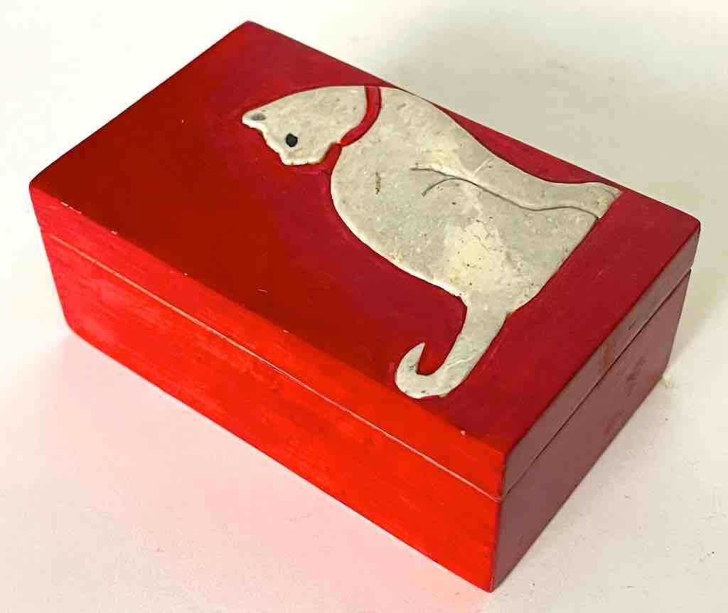 Cat Silhouette Design - Small Rectangle Soapstone Trinket Decor Box