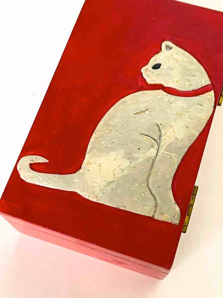 Cat Silhouette Design - Small Rectangle Soapstone Trinket Decor Box