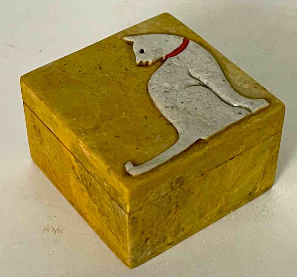 Cat Silhouette Design - Small Square Soapstone Trinket Decor Box