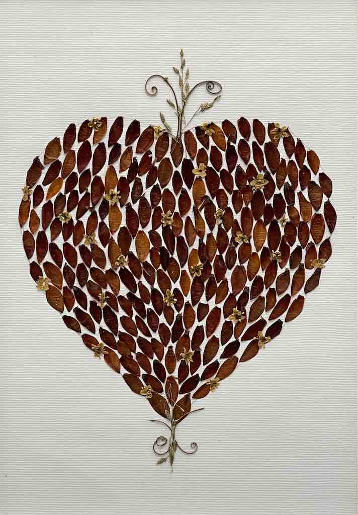 Handmade Pressed Dried Real Flower Framed Collage - Heart Design