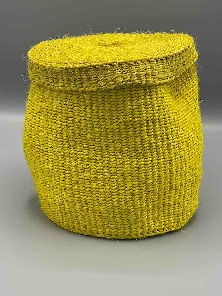 Large Colorful Deep Covered Sisal Cylinder Basket - Kenya