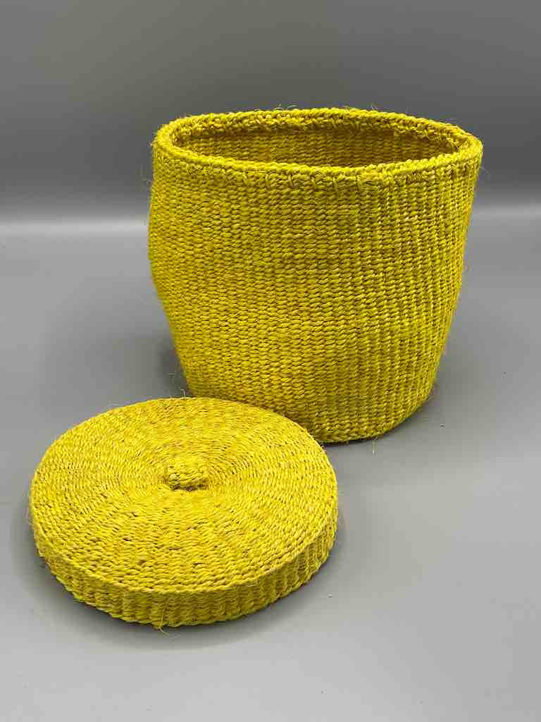 Large Colorful Deep Covered Sisal Cylinder Basket - Kenya