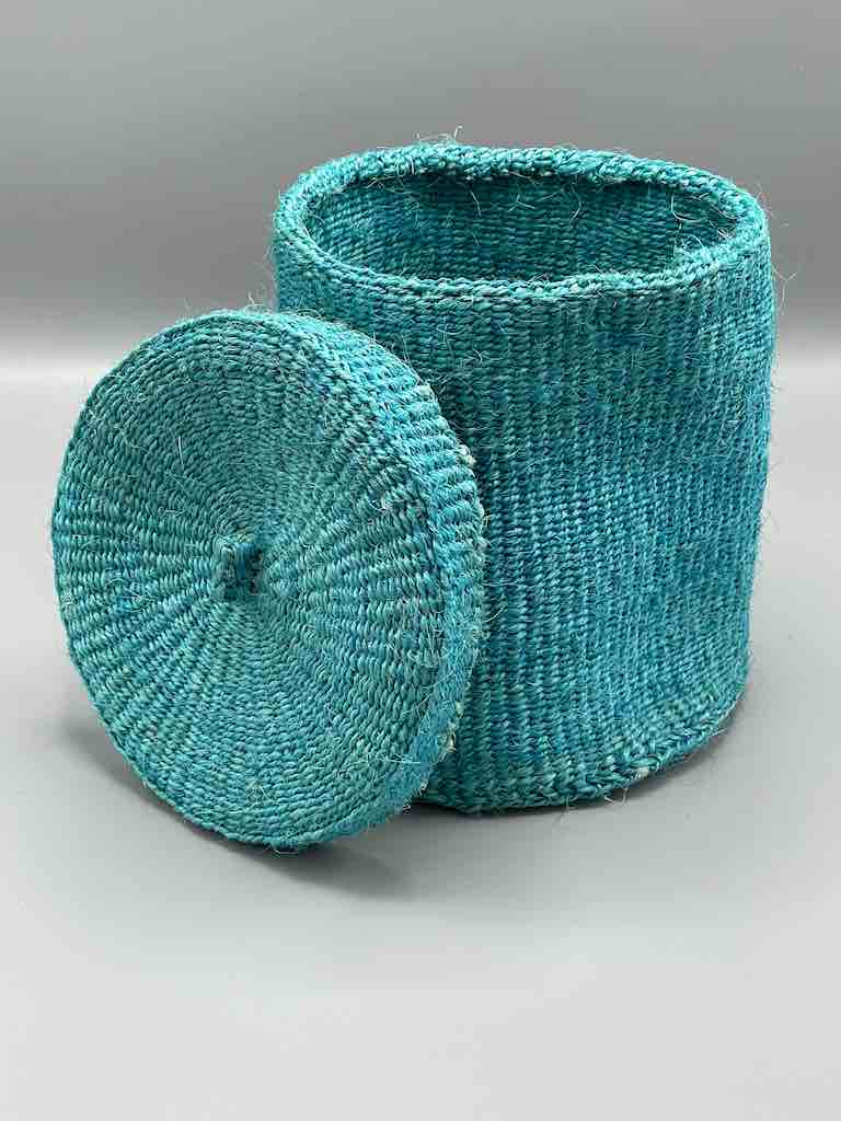 Large Colorful Deep Covered Sisal Cylinder Basket - Kenya