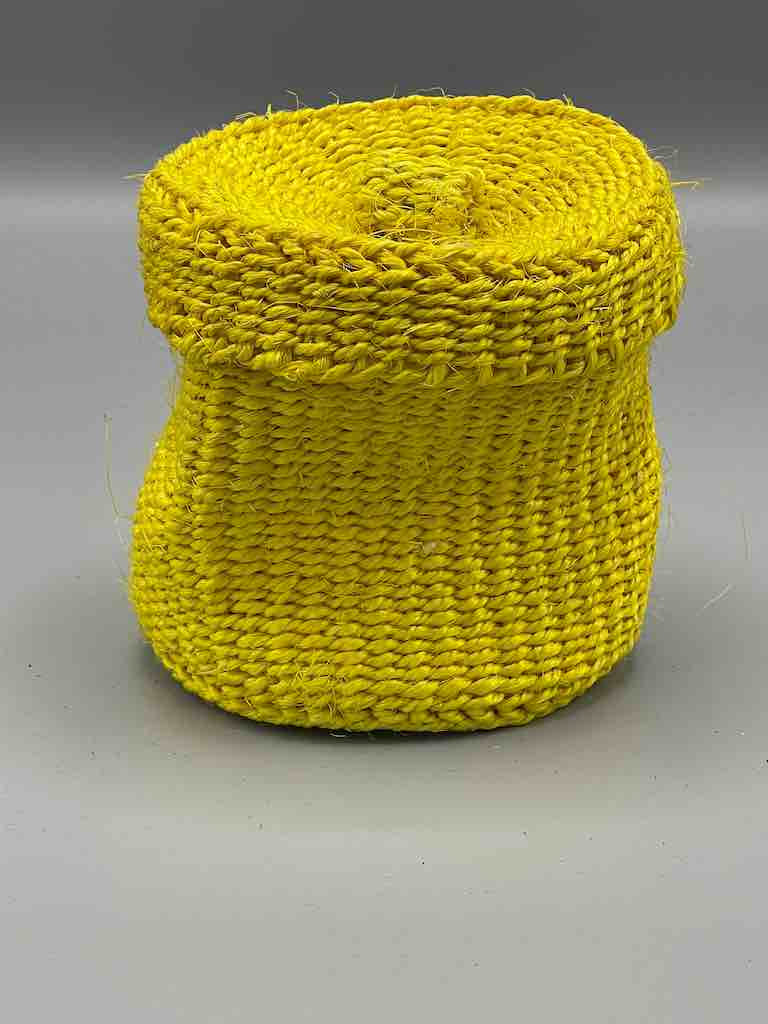 Small Deep Covered Yellow Sisal Cylinder Basket - Kenya