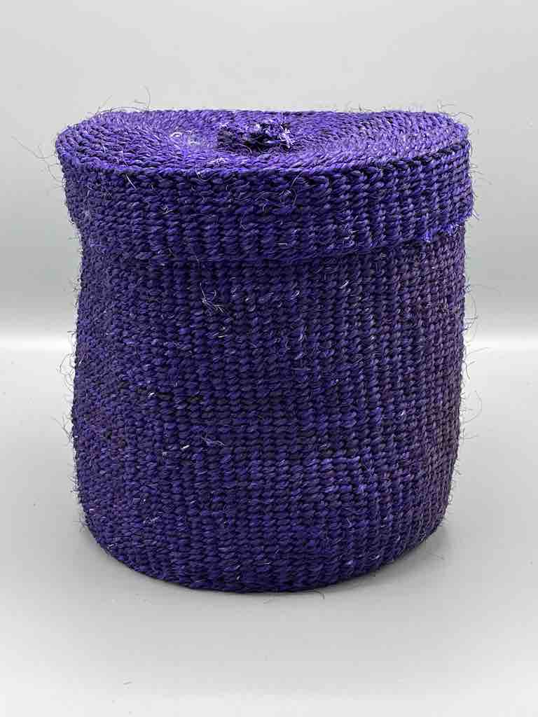 Large Colorful Deep Covered Sisal Cylinder Basket - Kenya