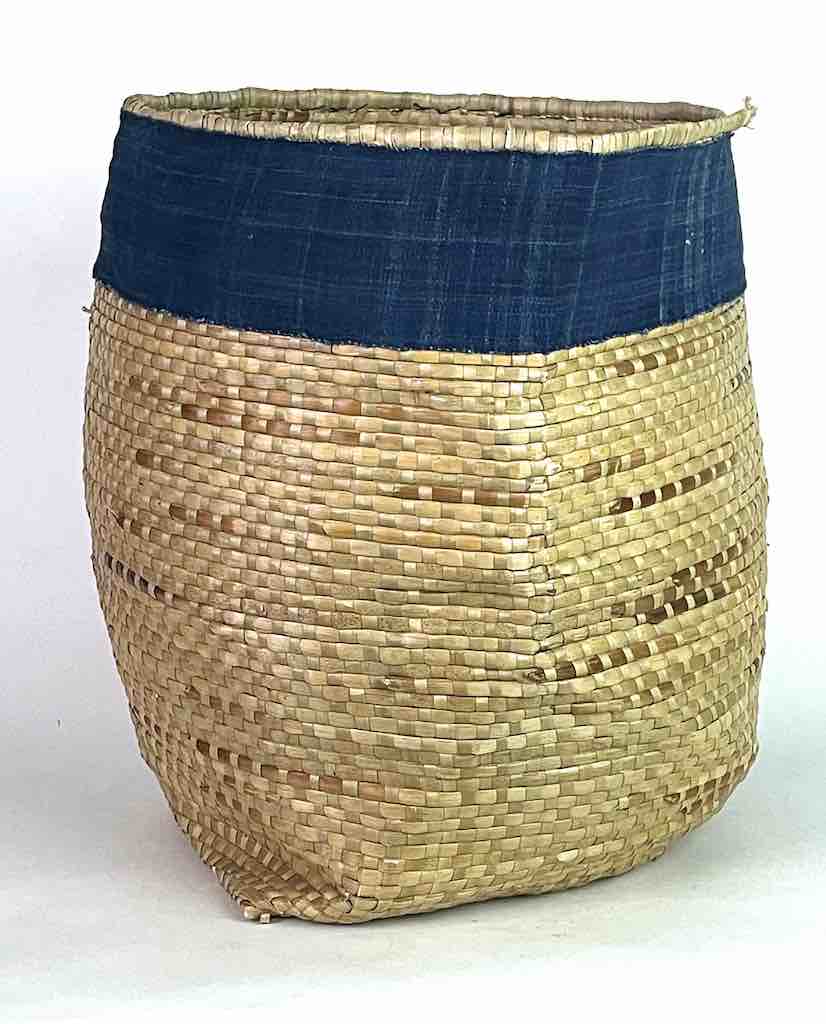 Large Deep Flexible Swampgrass Basket, Indigo Rim - Benin