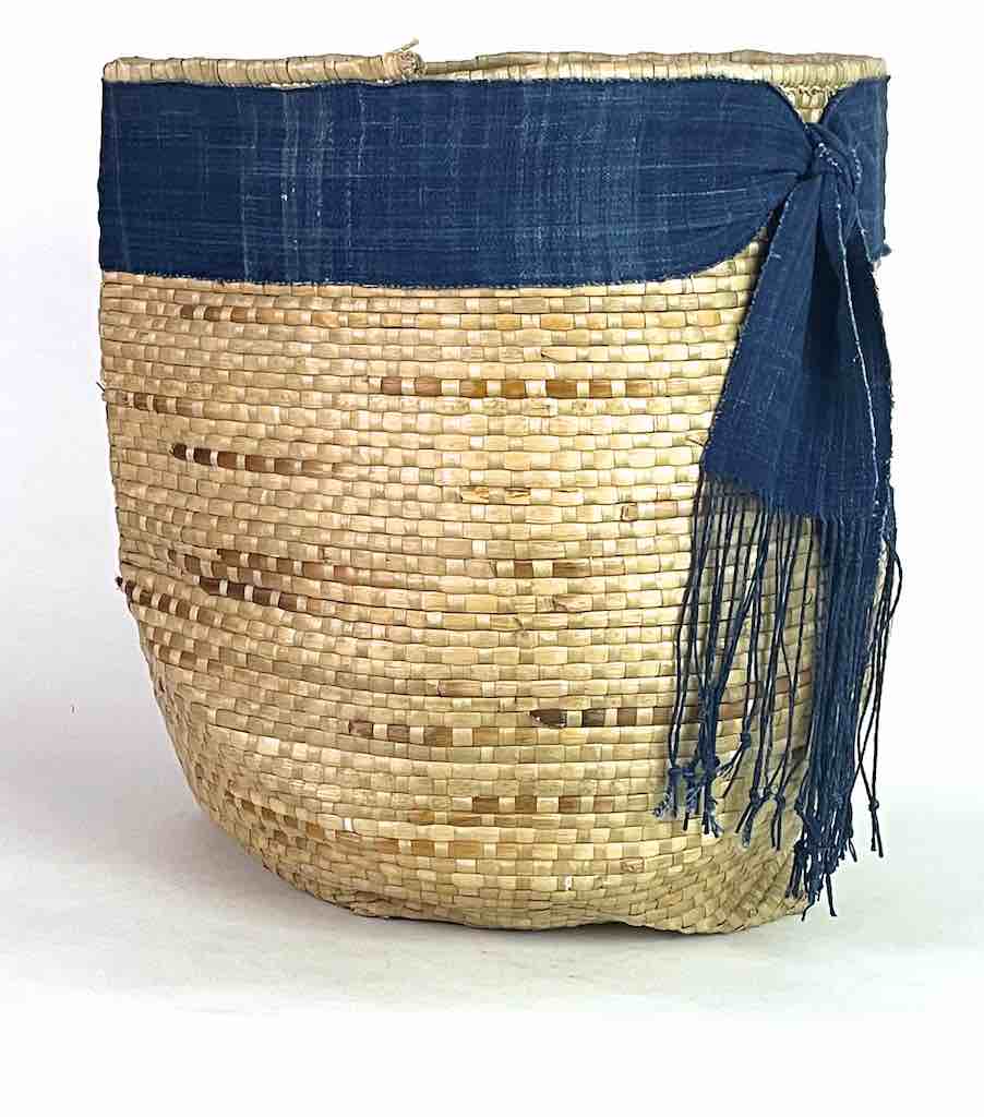 Large Deep Flexible Swampgrass Basket, Indigo Rim - Benin