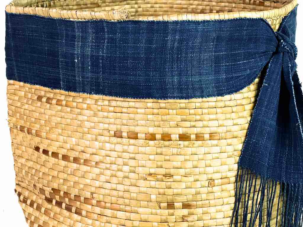 Large Deep Flexible Swampgrass Basket, Indigo Rim - Benin