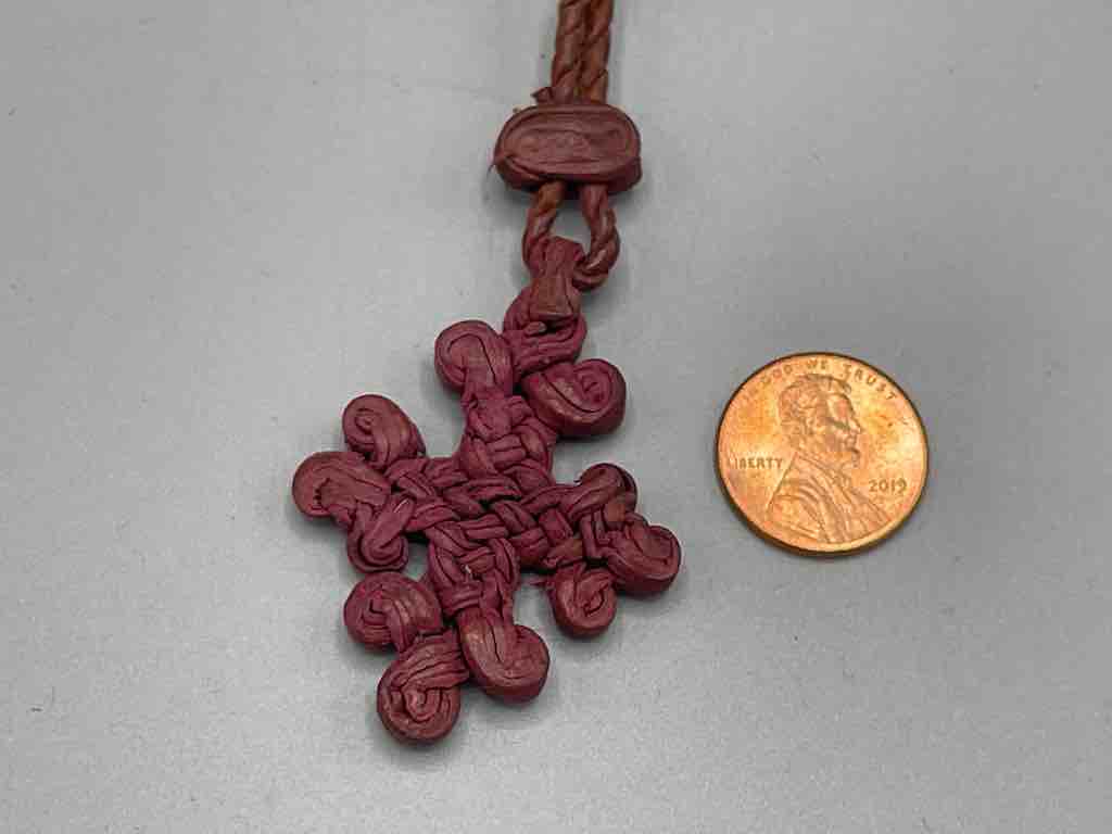 Woven Coptic Christian Red Leather Cross on Long Cord Necklace - Ethiopia