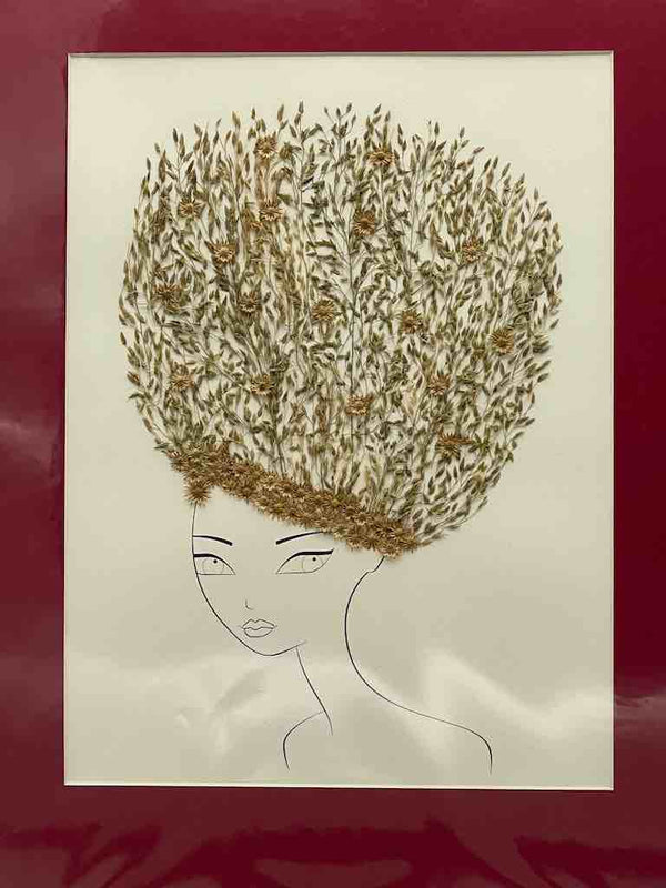 Large Handmade Pressed Dried Real Flower Framed Collage - Floral Hairdo