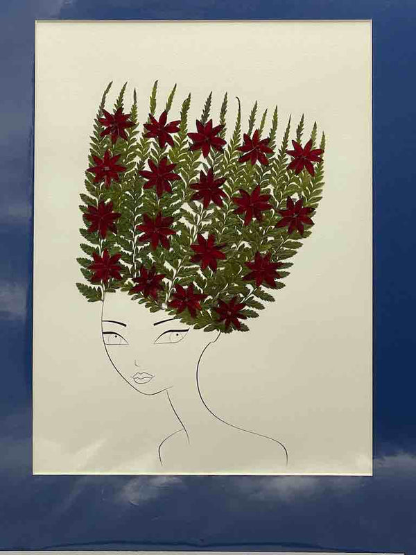 Large Handmade Pressed Dried Real Flower Framed Collage - Floral Hairdo