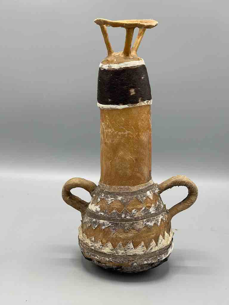 Rawhide Bottle-Shape Decorated Container - Niger