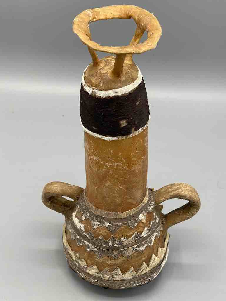 Rawhide Bottle-Shape Decorated Container - Niger