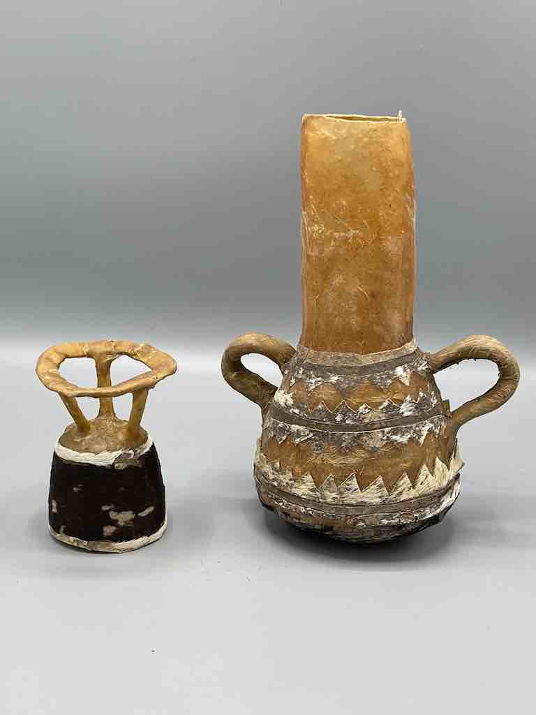 Rawhide Bottle-Shape Decorated Container - Niger