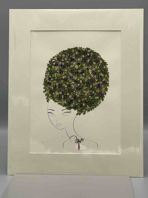Large Handmade Pressed Dried Real Flower Framed Collage - Floral Hairdo