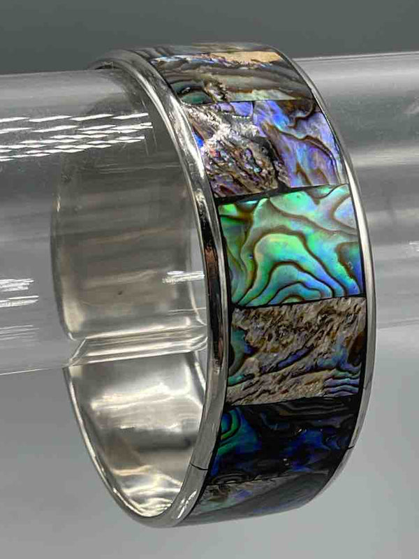 Wide Colorful Natural Shell Bangle - Abalone