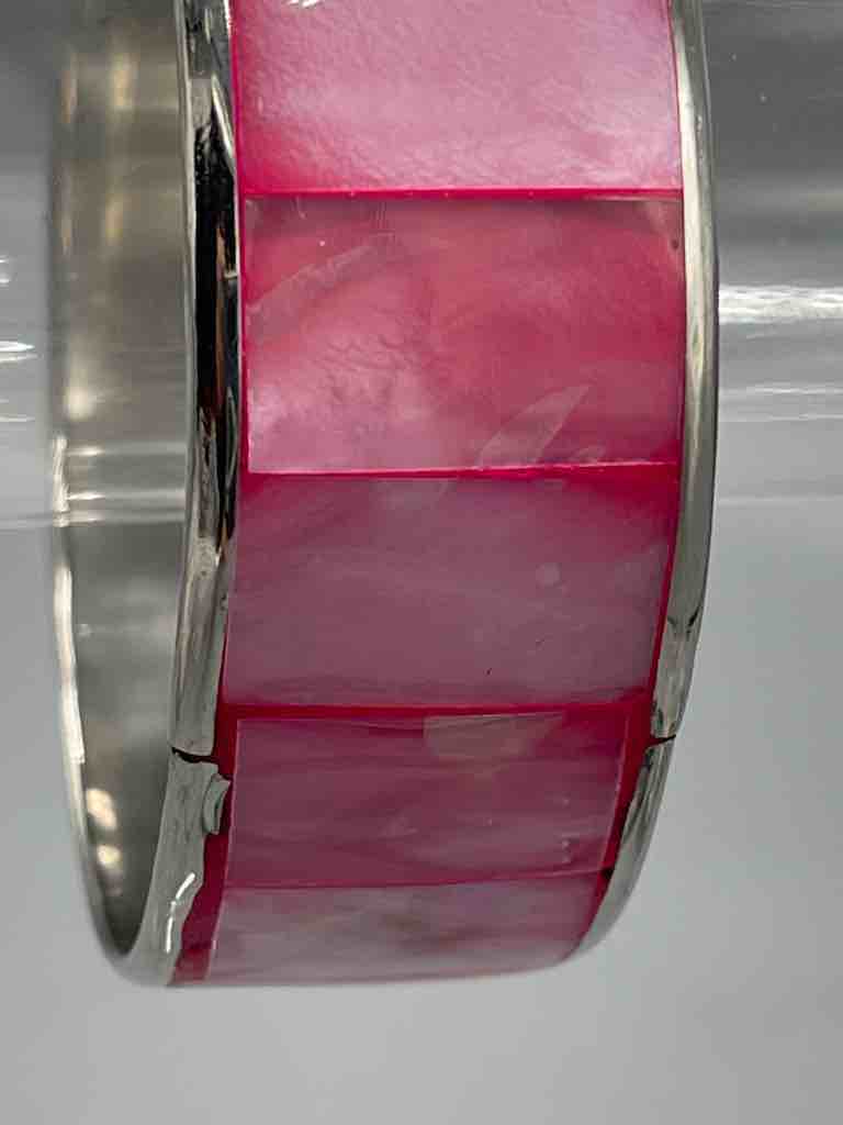 Wide Colorful Natural Shell Bangle - Pink